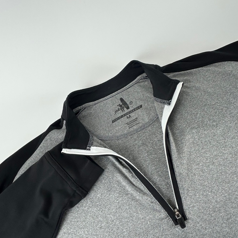 Johnnie-O Mens M Prep-Performance Gray Black Stretch 1/4 Zip Pullover Active